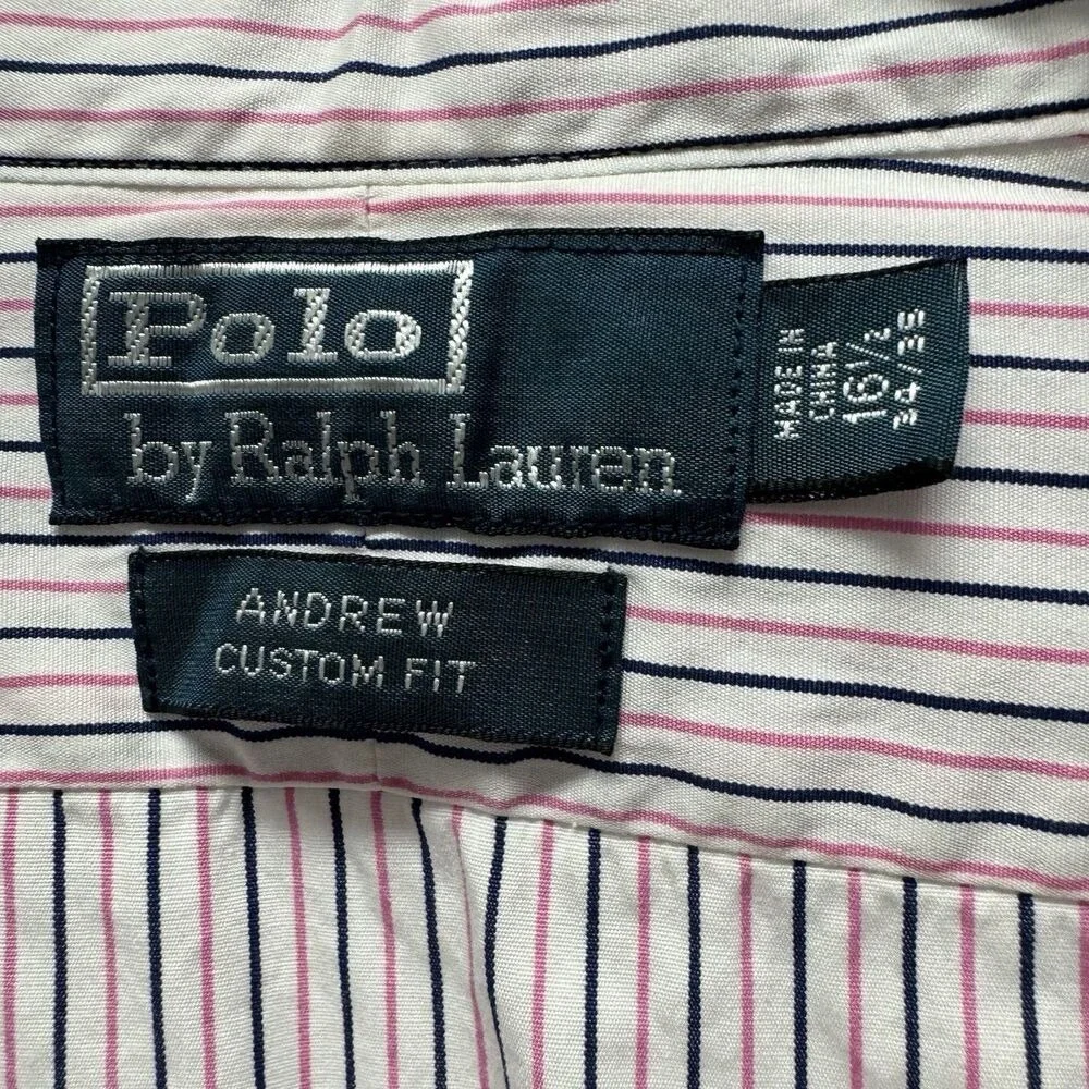 Polo Ralph Lauren Dress Shirt Andrew Custom Fit 16 1/2 34/35 Tapered Pink Stripe